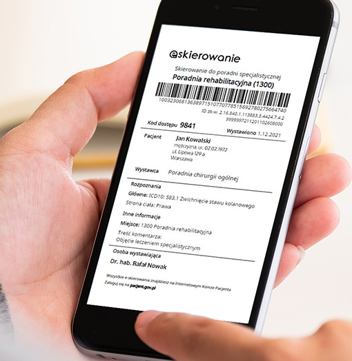 Przykładowe e-skierowanie otwarte w telefonie