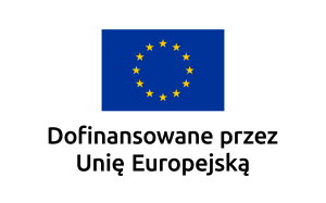 Flaga UE i napis Dofinansowane przez Unię Europejską