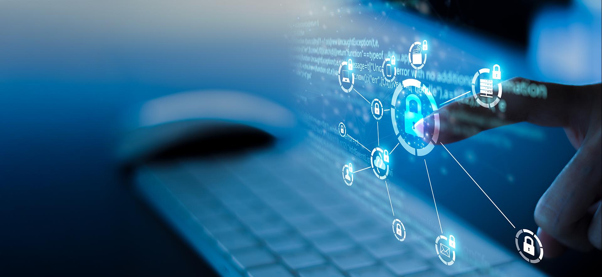 palec wskazujący ikonę kłódki nad klawiaturą