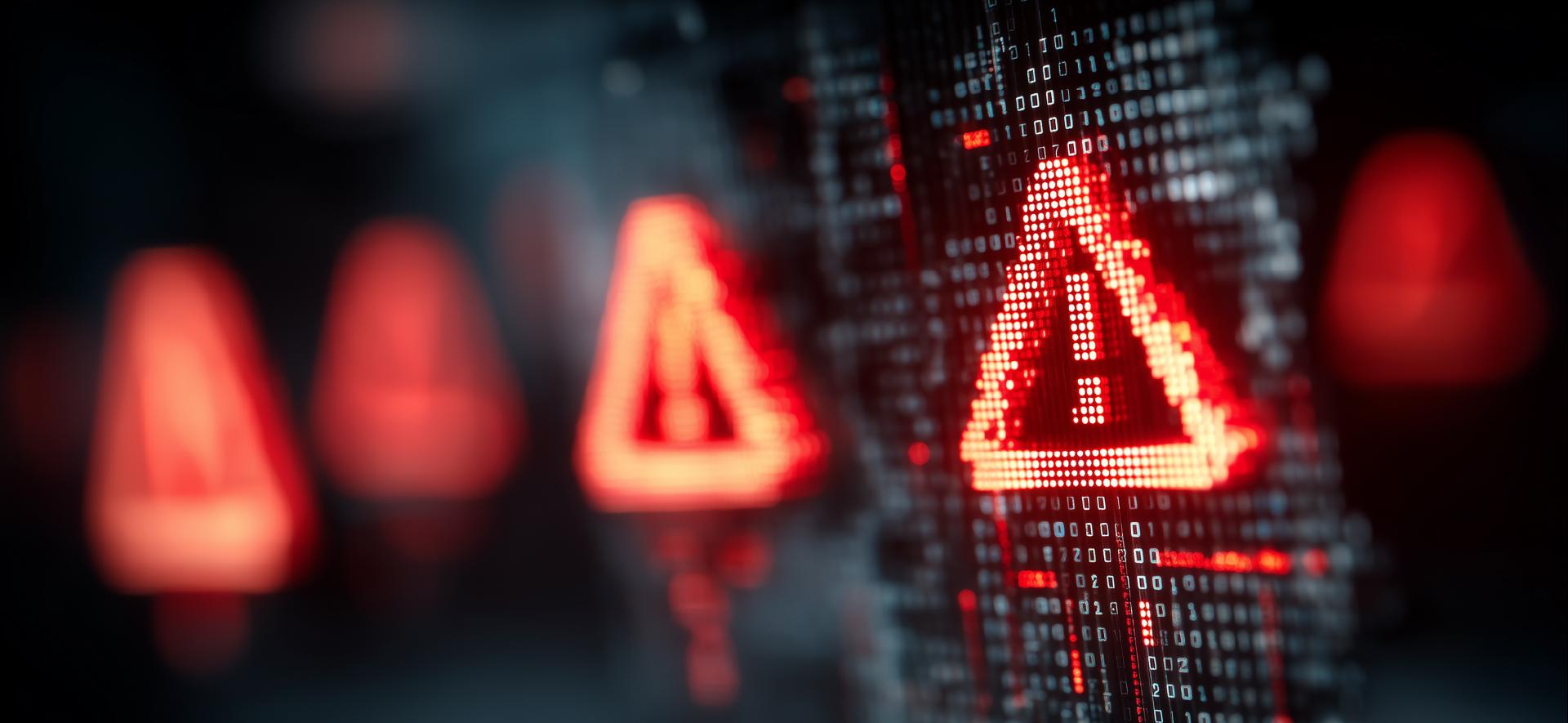 czerwone ikony trójkątów z wykrzyknikami w środku