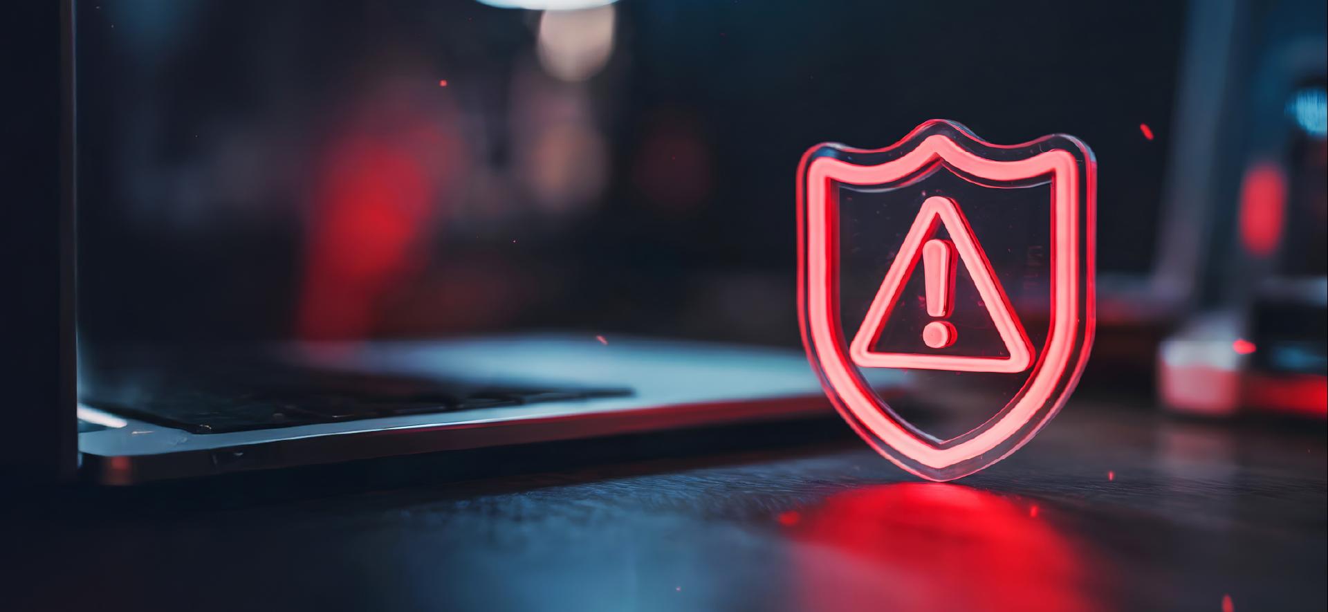 czerwony kontur tarczy z czerwonym trójkątem i wykrzyknikiem w środku