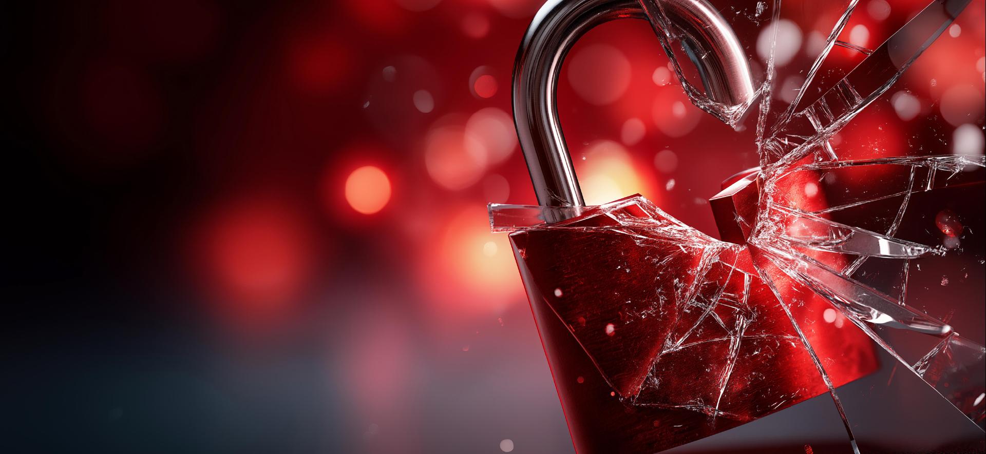 rozbita kłódka oświetlona na czerwono