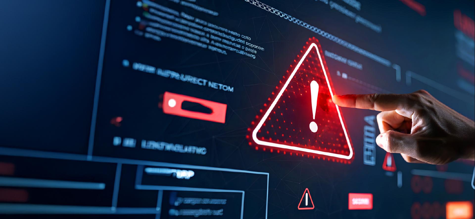 dłoń wskazująca na czerwony trójkąt z wykrzyknikiem