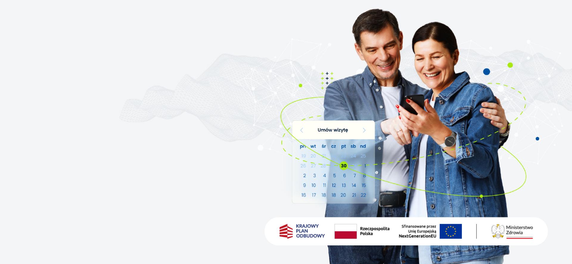 centralna e-rejestracja uśmiechająca się para ze smartfonem