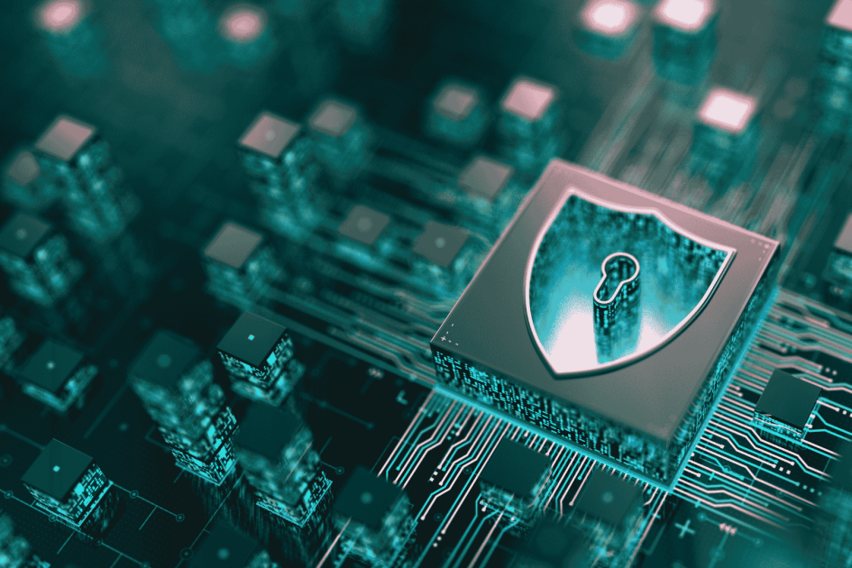 graficzna reprezentacja cyberbezpieczeństwa, cyfrowe połączenia i tarcza 