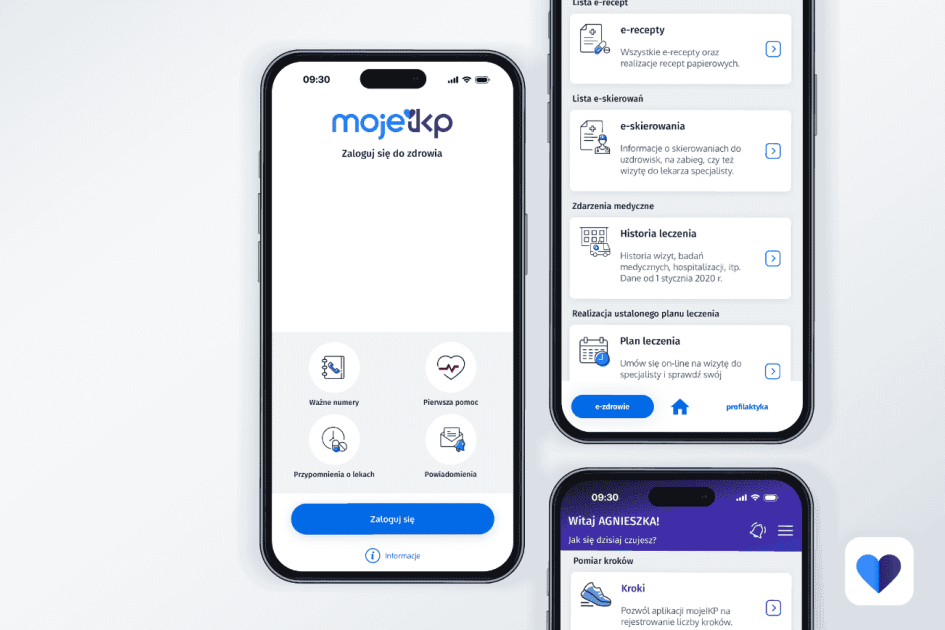 telefony z wyświetloną aplikacja mojeIKP