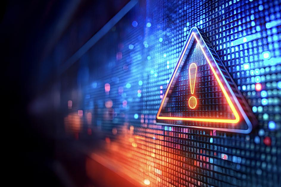 pomarańczowo-niebieski trójkąt z wykrzyknikiem